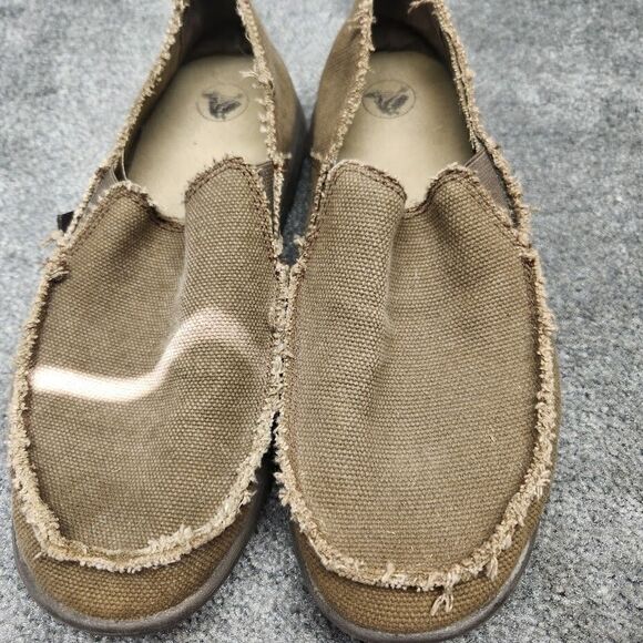 Crocs Santa Cruz Khaki Slip On Canvas Loafers Mens Size 7 Beige - Picture 8 of 10